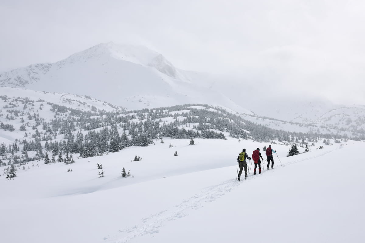 Hikers in snowy Hakuba mountains